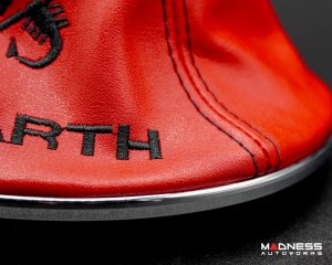 FIAT 500 Gear Shift Boot + Retaining Ring Set- Red EcoLeather w/ Black Stitching + ABARTH/ Scorpion Logos